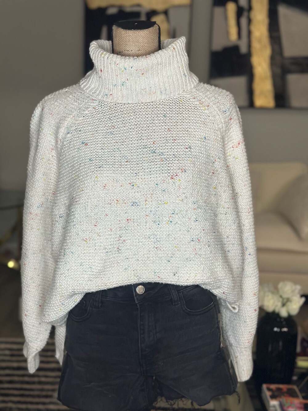 Lou & Grey Speckled Confetti Knit Turtleneck Sweater Size M